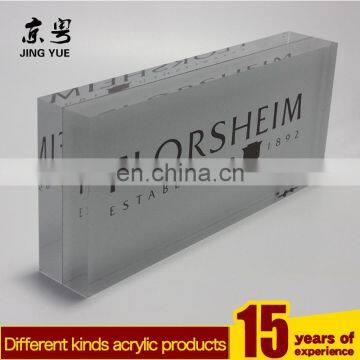 Cube acrylic block brick printed logo sign block holder, square solid block with braning logo