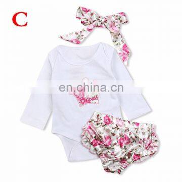 2019 New Autumn Girl Mamas' Mini Letter 3pcs Suit Pink Headband + Long Romper+ Floral Shorts For 0-24 Mos photo-4