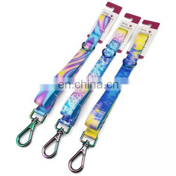 Wholesale  soft and comfortable dog leash with poop bag Laser printing color durable with D ring pet leash