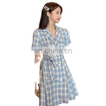 2020 Summer New Fashion Plaid Suit Skirt Short Sleeve Dress Women Factory Direct Wholesale photo-7