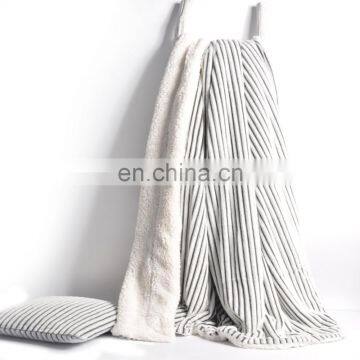 March New Products Striped Super Fluffy Reversible Sherpa Throw Grey Blanket for Your Living Room and Bedroom photo-4