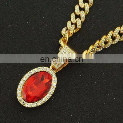 New Ruby Cuban Choker Hiphop Necklace Micro Zircon Men Women Personalized Sapphire Ruby Cuban Chain Necklace for Men and Women photo-3