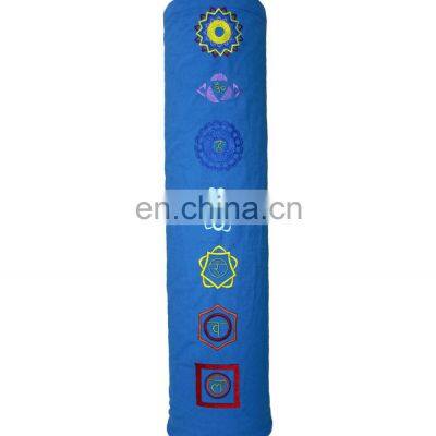 Seven chakra embroidery private label option organic cotton canvas Yoga Mat Bag