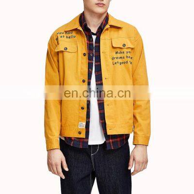 Guys Slogan Print Flap Pocket Button Up Jacket