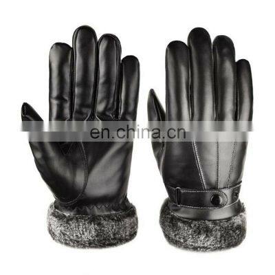 Fashion Men Leather Gloves Wrist Solid Leather Gloves Men's sheepskin Driving Winter Warm Gloves