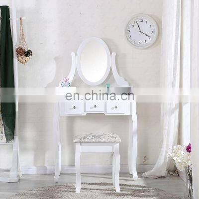 White Dressing Table and Chair Makeup Desk with Stool 5 Drawers and Oval Mirror Bedroom