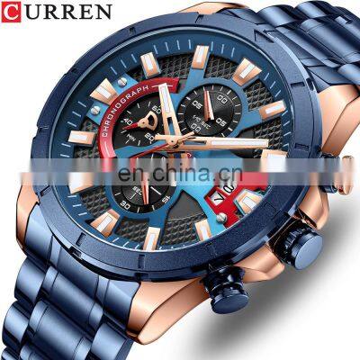 2022 CURREN 8401 Male Casual Quartz Chronograph Watches Fashion Luminous Clock Stainless Steel Band Wristwatches for Men