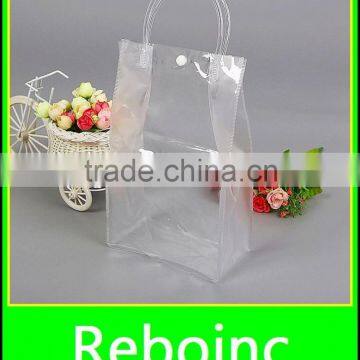 logo printing flap round bottom clear pvc gift bag with hanger for watch display