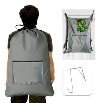 Washable Laundry Bag Backpack with Zipper Pocket, Heavy Duty Clothes Bag, 2 Strong Adjustable Shoulder Straps with Drawstring Closure for Travel, Camping or College