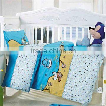 Embroider Animal and Sea Bedding Cotton Baby Comforter Set 200TC In Blue Yellow Color