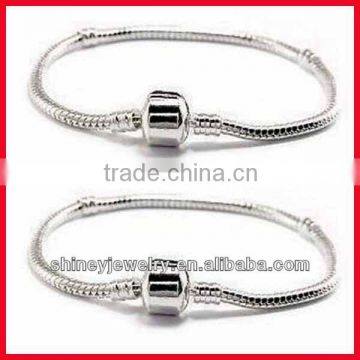925 Stterling Silver Silver Plated Classic Bead Barrel Clasp Snake Chain Bracelet