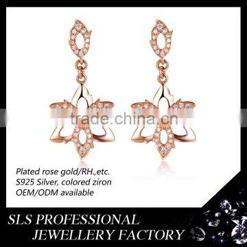 2015 Fashiondubai Latest Design 925 Stering Silver Rose Gold Plated Beautiful Flower Jewelry Set photo-3