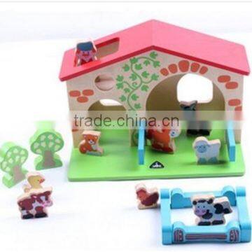 Wooden block toy farm house,farm pretend play set toy