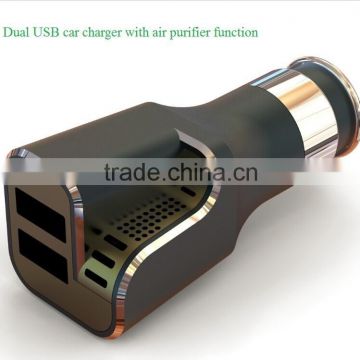 Dual car usb charger with air purifier function