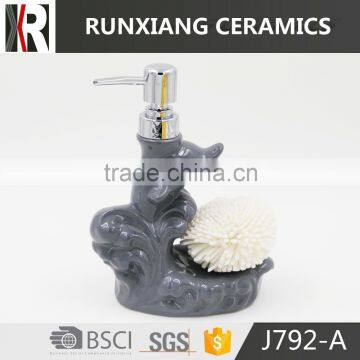 Unique new design glazed grey dolphin with sponge ceramic soap dispenser                        
                                                                                Supplier's Choice