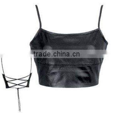 Women's Black Leather Bustier Tops