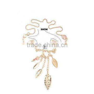 gold blossom leaf long pendant necklace