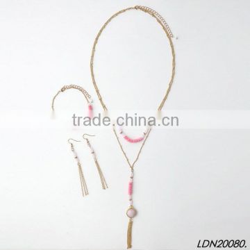 Pink beads strand Dainty Chain lariat Necklace