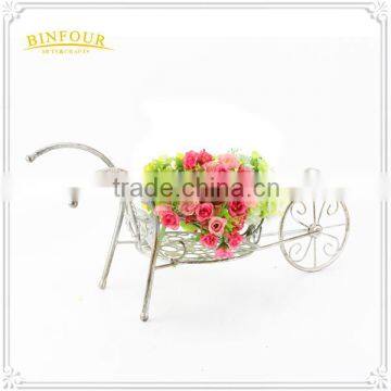 Metal White Wheelbarrow Shaped Planter Holder Flower Pot photo-4