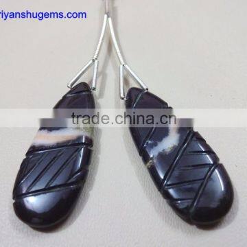 Agate Jasper 13*33 Long Pear With Carving, Pair 100% Natural Gemstones AAA Quality Product Hand Made in India