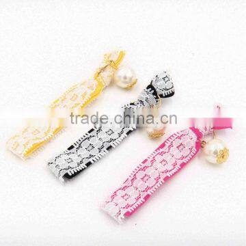 Wholesale Double Layer Lace and Elastic Hair Ties Pearl Hair Accessory