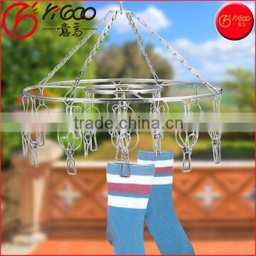 Laundry Clothesline Hanging Rack for Drying Clothing Set of 18 Stainless Steel Clothespins Round and foldable steel hanger