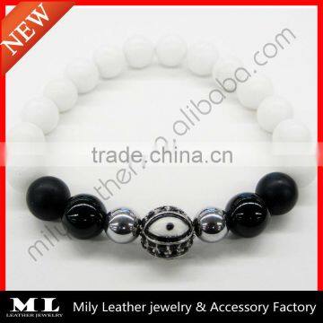 2014 New Eye Black Onyx Matte White Coral Bead Bracelet MLAS-020