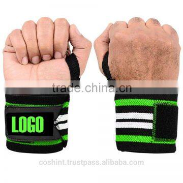 Black Wrist Wraps In Black Ground, White & Green Strips Ci-2503-25