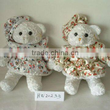 2-colour lovely promotional customized stuffed plush christmas bear animal toy with christmas printed hat&shirt