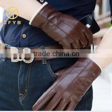 high quality wool lined mens brown car driving leather gloves