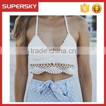 C652 Custom hand crochet lace white bikini top swimwear swimsuit crochet bikini top