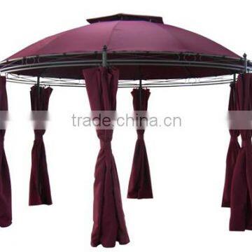 3.5m Hexagonal Dome Double-vented Steel Deluxe Round Outdoor Patio Canopy Party Gazebo with Curtains Sidewalls