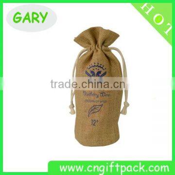 Custom Printed Jute Drawstring Liquor Water Wine Bottle Bag