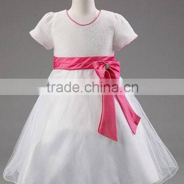 Wholesale oem bowknot pure color kids party clothes girl maxi puffy dress