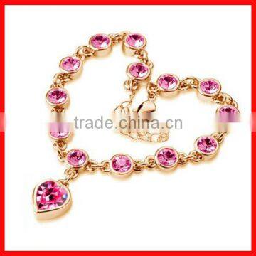 Wholesale 2013 New Arrival Fashoin Hot pink heart Crystal Bracelet