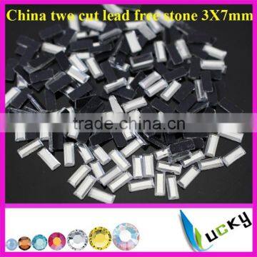 China two cut rectangle 3x7 mm hot fix rhinestones lead free crystal