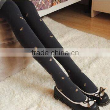 full of small gold bears sexy lady black cotton tights
