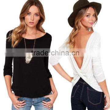 2016 New Spring Fashion Cross-folding Sexy Back V Long Sleeve T-shirts Women HDY-142168157