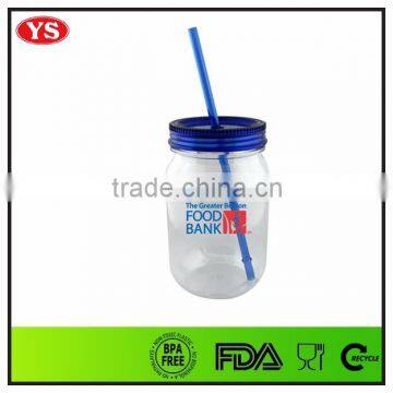 Hot sales 720 ml Plastic acrylic ice mason jar with straw and lid