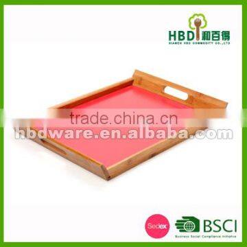 3 Pcs Set Bamboo Food Serving Tray With Red Color Base