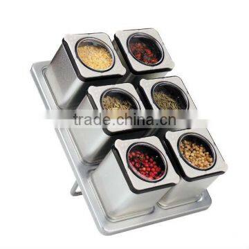 SINOGLASS 6 pcs square shape tin Spice Rack Jars