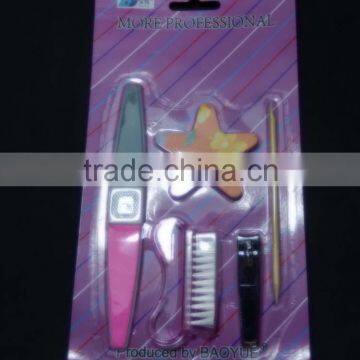 5pcs pedicure set/manicure set/nail care set with 4 sides buffer file/ emery board/wooden stick/nail brush/nail clipper