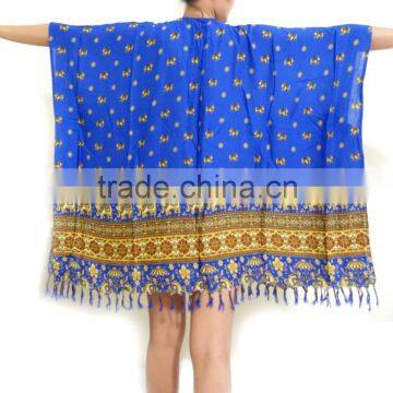 Vintage Retro HIPPIE BOHO Tie Dye Festival Music Beach Fringe Shirt Tunic Tent Kaftan Cover up Cardigan Plus Elephant Print photo-5