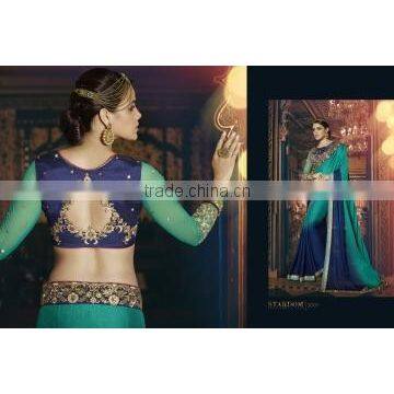 Benignant Teal Brasso Designer Saree/designer sarees online shopping