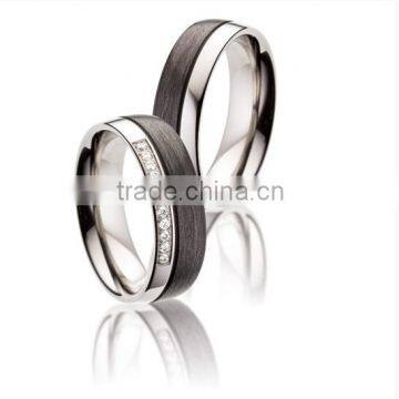 Hot sale fashion couple black plated brushed and polished titanium rings for marriage and commitment