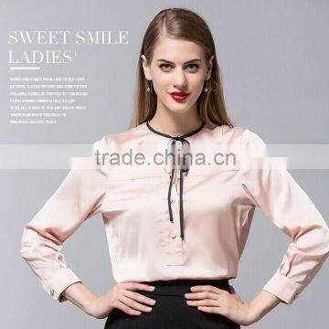 Pretty Steps 2016 autumn nude color high quality satin blouse long sleeve casual blouse