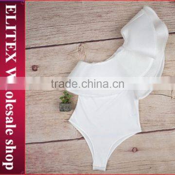 Wholesale sexy stock white jumpsuit women falbala sleeveless latest fashion dress