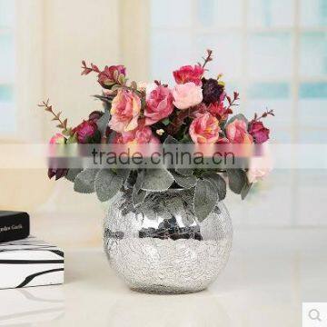 Home Table Centerpieces Terarium Crackle Silver Glass Vase for Flower Arrangement photo-2