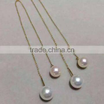 AAA 8.5-9mm White Color Akoya Pearl With 14k Yellow Gold Chain Necklace photo-2