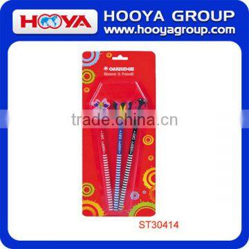 Lovely poplar wood Round School HB Pencil with Eraser of Animal Shape 3pcs/blister card